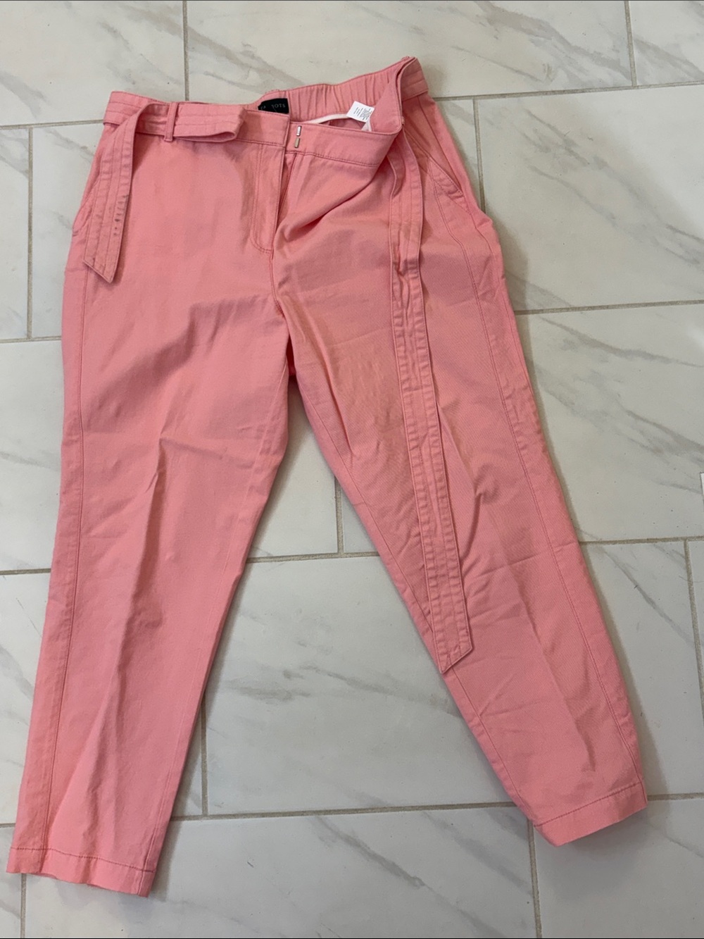 Talbots Pink High-Waist Tapered Chinos with Self Belt